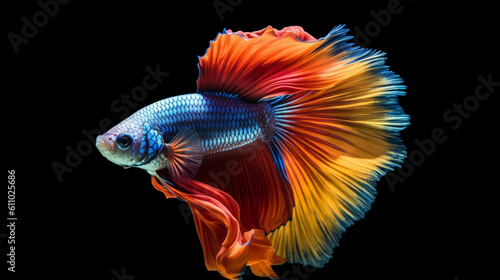 Leinwand Poster Capture the moving moment of betta fish or red-blue siamese fighting fish isolated on black background