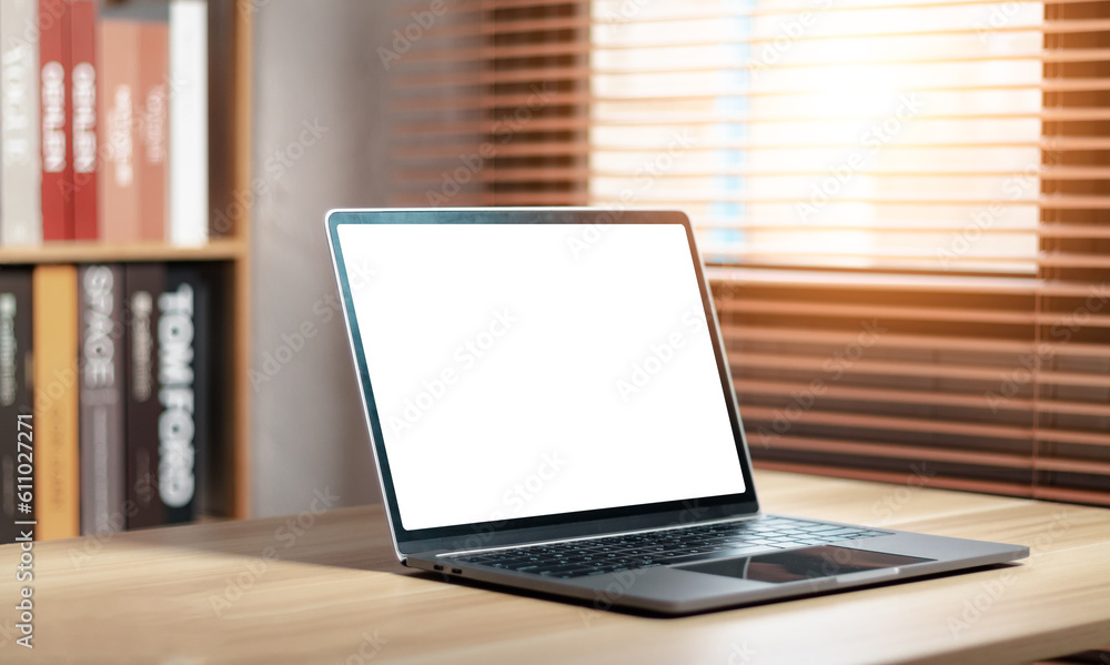 Mockup of laptop with blank white desktop screen. Mockup of laptop with blank white desktop screen.
