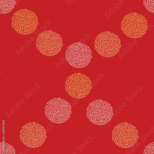 Vector seamless bokeh patttern, garland, gold lights isolated on red background. Pine, xmas evergreen plants seamless pattern. Vector Christmas tree garland decoration bokeh
