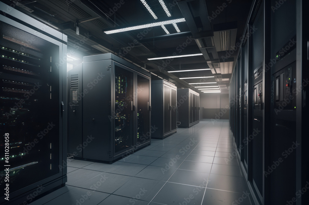 Naklejka premium Server room, data center. IT technology concept. AI generative.