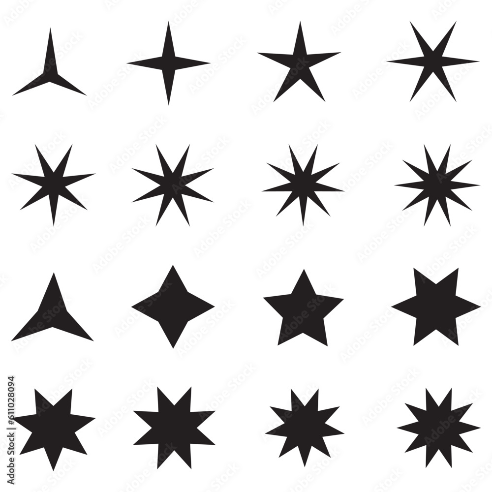 Vector set of simple black stars symbols. Star icon collection Vector set of simple black stars symbols. Star icon collection