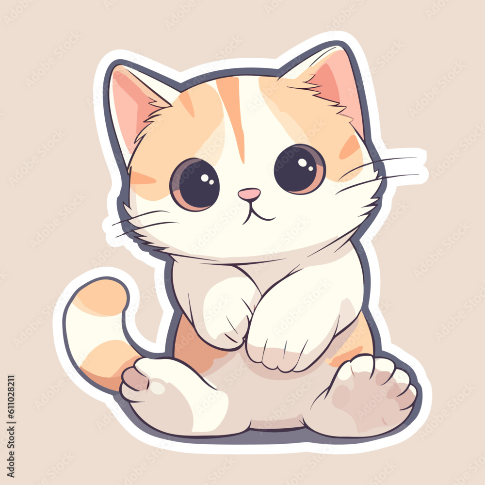 Vector So cute cat with big eyes Isolated sticker illustration Childish design print on t-shirt and etc funny happy kitten Vector So cute cat with big eyes Isolated sticker illustration Childish design print on t-shirt and etc funny happy kitten