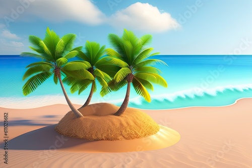 Coconut Palm Tree on Sandy Beach Generative AI