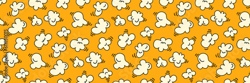 Popcorn seamless pattern on bright yellow background design. vector illustration cute cartoon style © LilaloveDesign