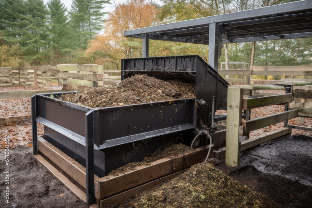 Fotografie composting system with automatic turner, keeping compost aerated and turning, cr