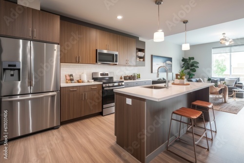 modern kitchen with energy-efficient appliances, sleek countertops, and open floor plan, created with generative ai © altitudevisual