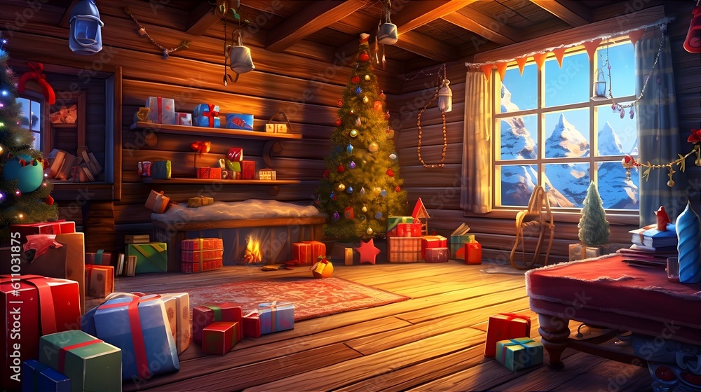 Room with Christmas decoration. Generative AI