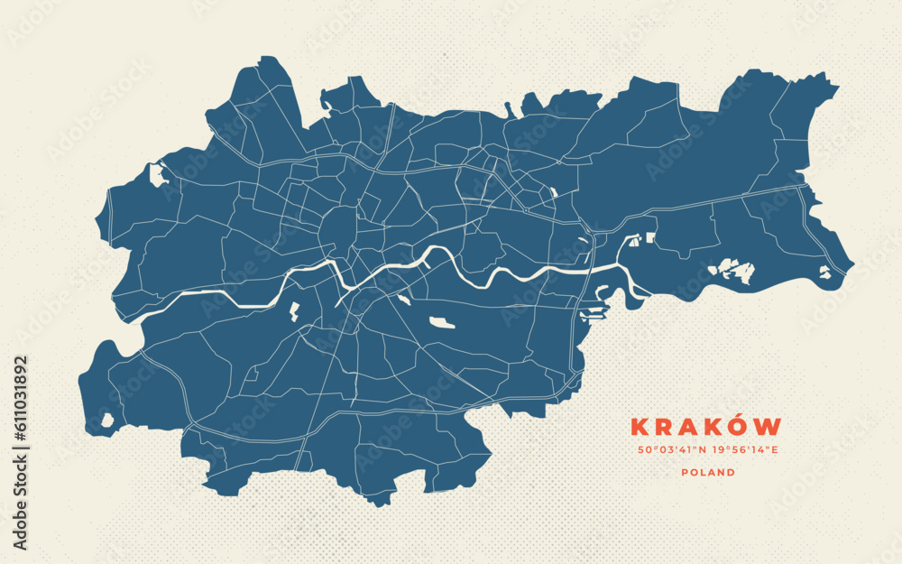 Fototapeta premium Krakow map vector poster flyer