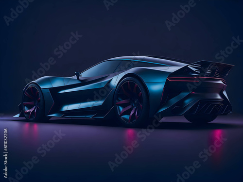 Innovative car design on dark background. Futuristic smart car technology. Generate Ai © nutalina
