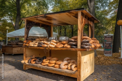 park food stand selling hot and fresh bagels  with options for customization  created with generative ai