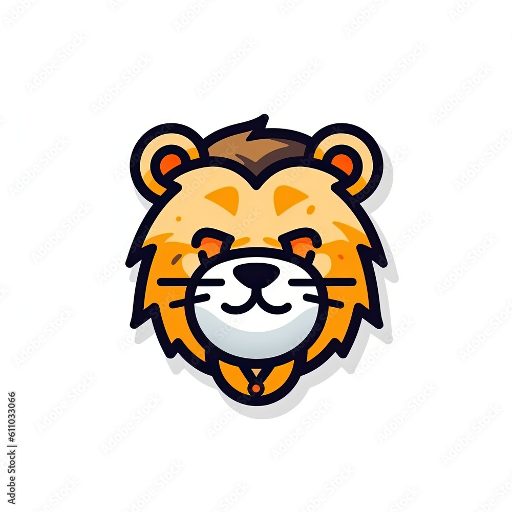 Portrait of Lion cute animal icon. Line style character avatar. Generative AI Portrait of Lion cute animal icon. Line style character avatar. Generative AI