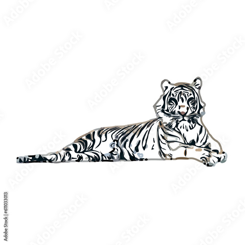 Color sketch of a striped tiger with transparent background