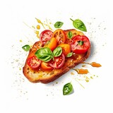 Tomato and basil bruschetta vegetarian dish isolated on white background. Generative AI