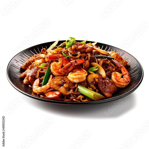 Char Kway Teow dish isolated on white background. Generative AI