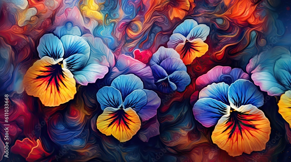 Pansy flowers in floral spring background. Generative AI Pansy flowers in floral spring background. Generative AI