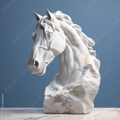 Portrait of Horse animal in marble sculpture style. Ancient statue of animal. Generative AI