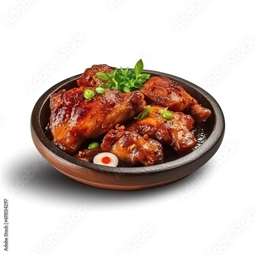 Chicken Adobo dish isolated on white background. Generative AI
