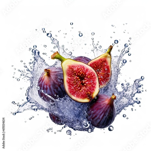 Figs fresh fruit in water splash isolated on white background. Generative AI