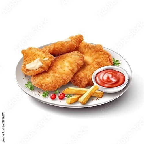 Fried catfish dish isolated on white background. Generative AI