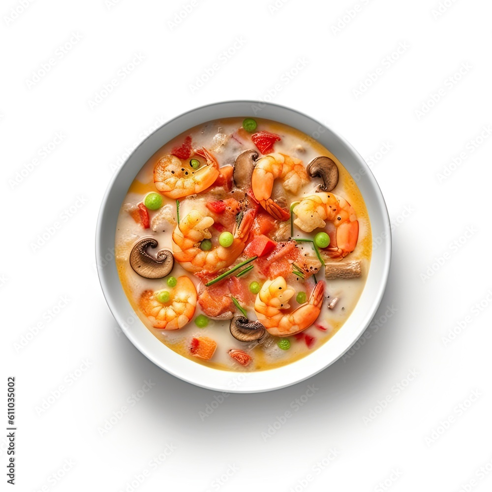 Shrimp and grits dish isolated on white background. Generative AI Shrimp and grits dish isolated on white background. Generative AI