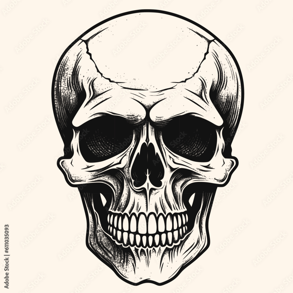 Obraz premium Human skull, black and white drawing elegant style