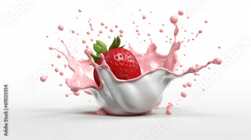 strawberry falling into milk splash Ai Generated