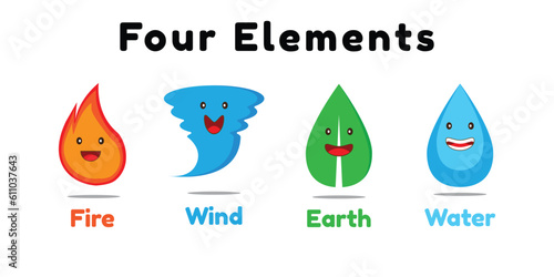 kawai vector depicting the 4 elements of the earth