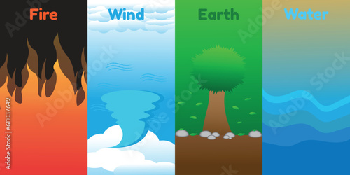 4 frames illustrating the 4 elements of earth