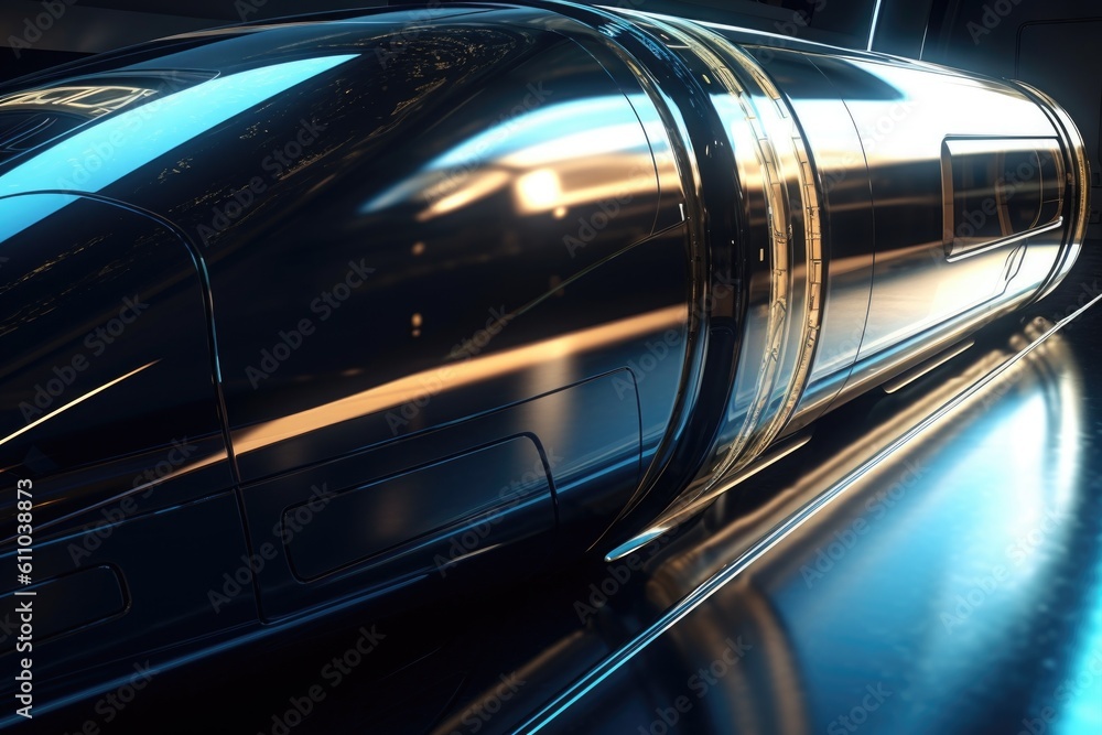 close-up of futuristic transportation system, with glistening technology and sleek design, created with generative ai