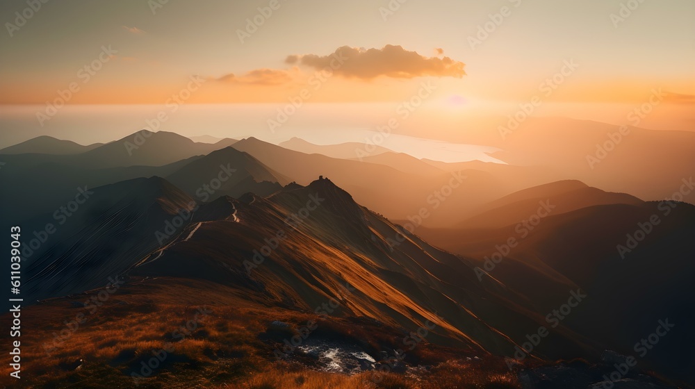 Sunset View from the Top of a Mountain