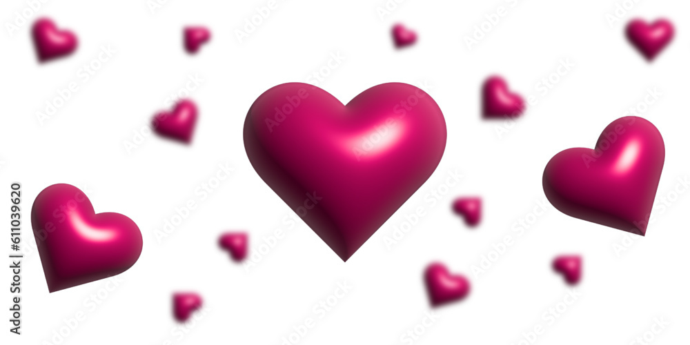 Metallic Pink 3D Heart Shapes