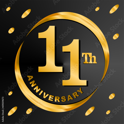 11 years golden anniversary logo, vector decorative background photo