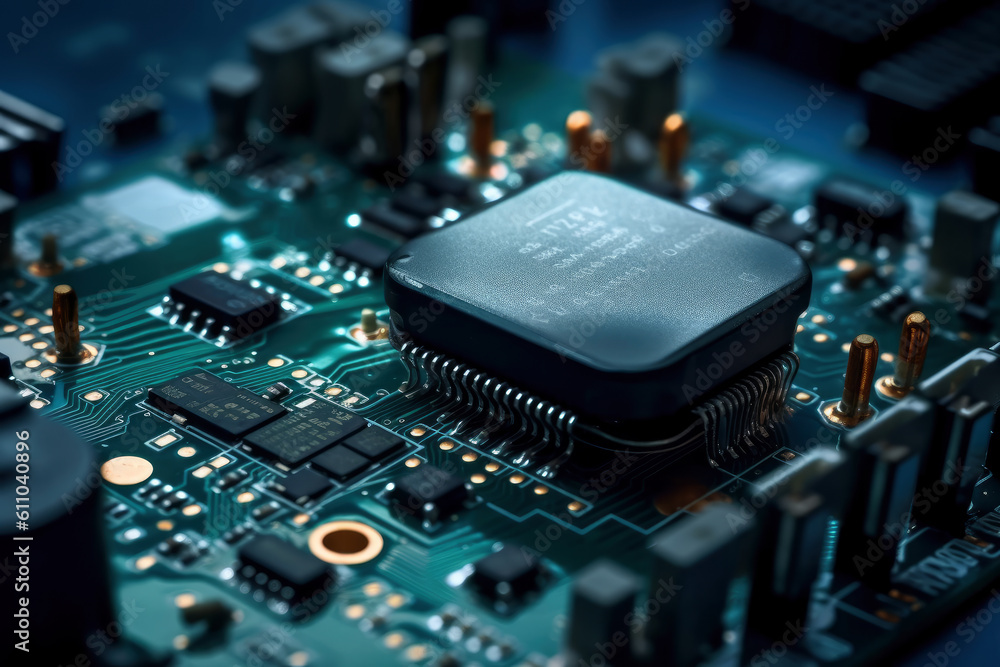 Electronic circuit board closeup, AI Generated Electronic circuit board closeup, AI Generated