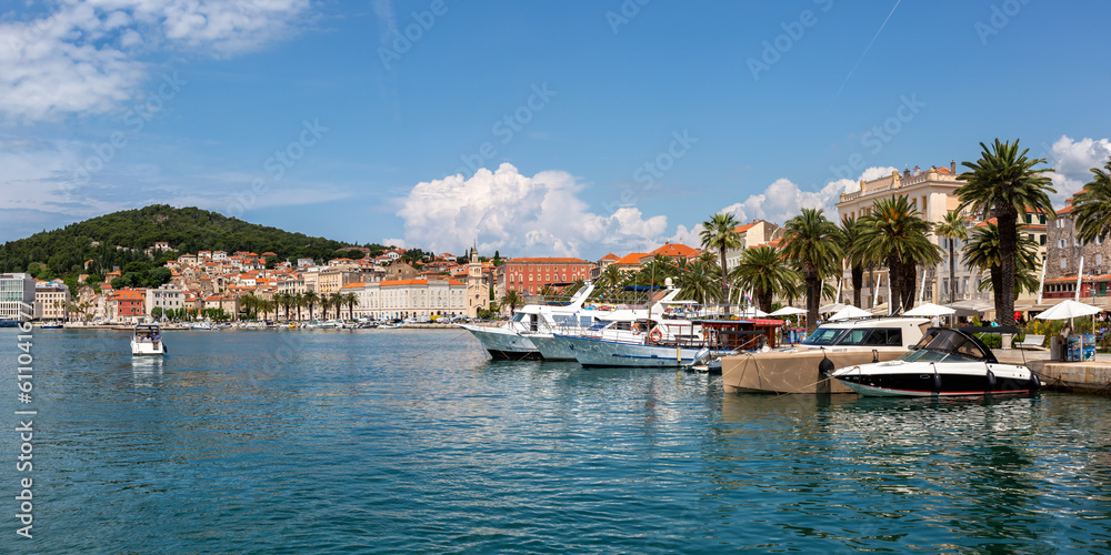 Split old town waterfront at the Mediterranean Sea vacation panorama in Croatia