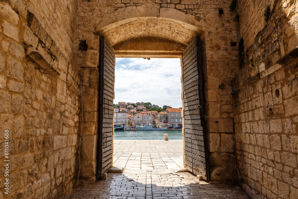 City gate old town of Trogir juzna gradska vrata vacation in Croatia