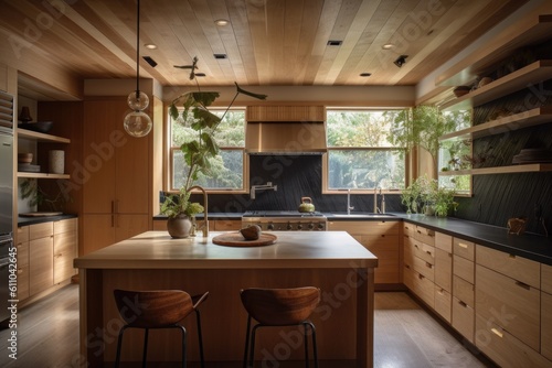 a green and eco-friendly kitchen with energy-efficient appliances  sustainable materials  and natural finishes  created with generative ai