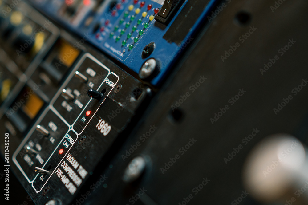 Remote Control Mixer Adjust Sound Volume Level Music Creation Equalizer Buttons Recording Studio Retro Style