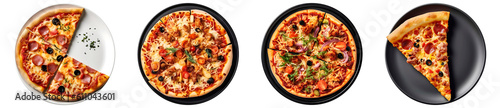 Delicious Pizza on plate, top view with transparent background, Generative AI Technology