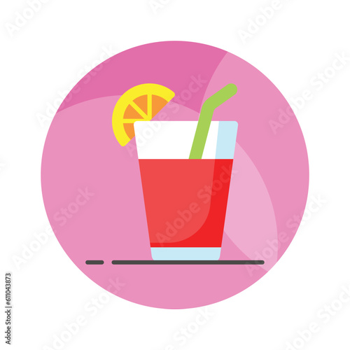 A glass of fresh drink with piece of lemon showing concept icon of summer drink