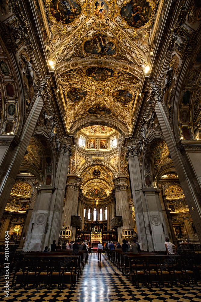Interior view of Basilica di Santa Maria Maggiore in Citta Alta (Upper town) in Bergamo, Italy