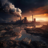 Chemical industry releasing toxic smokes into the air and causing serious pollution of the earth. Environmental destruction increasing climate change and global warming - Generative AI