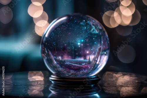 Wallpaper Mural close-up of magical crystal ball, with glittering stars and galaxies in the background, created with generative ai Torontodigital.ca