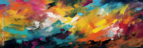 Abstract colorful background with impressionist paint strokes  banner  generative AI