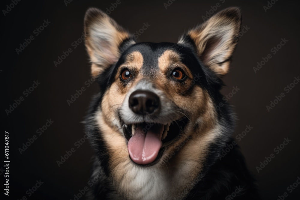portrait of happy dog, with its tongue hanging out, looking friendly and playful, created with generative ai