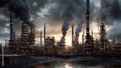 Industrial view at oil refinery plant form industry zone with cloudy sky  Generative AI