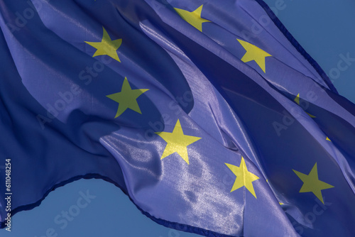 close up of waved European Union flag photo