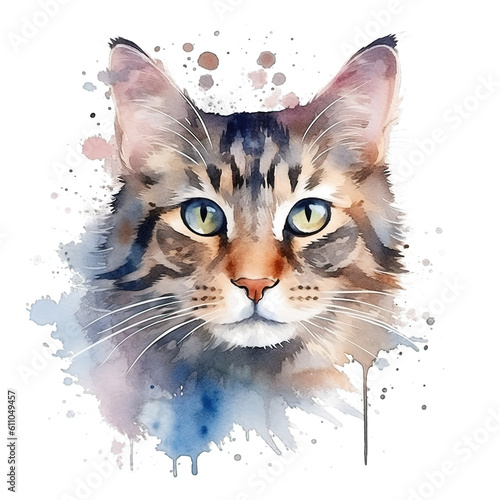 Aquarell-Handzeichnung einer Katze: Anmutige Tierdarstellung in Wasserfarben