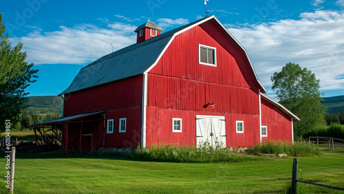 barn, its red paint and white trim a classic American image, Generative AI