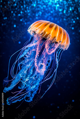 Glowing azure jellyfish. Generative AI © Oleksandr
