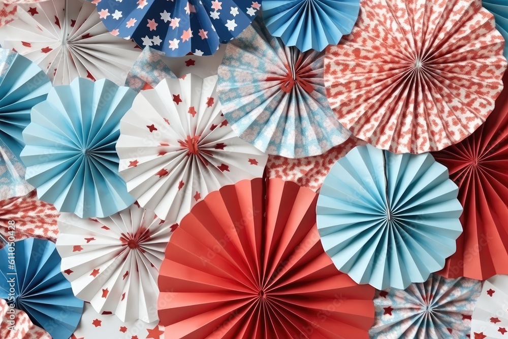 paper fans on a white background with stars Generative AI